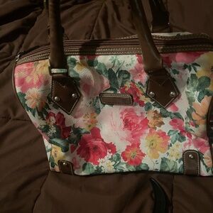 Floral Women's Bag with Brown Accents
